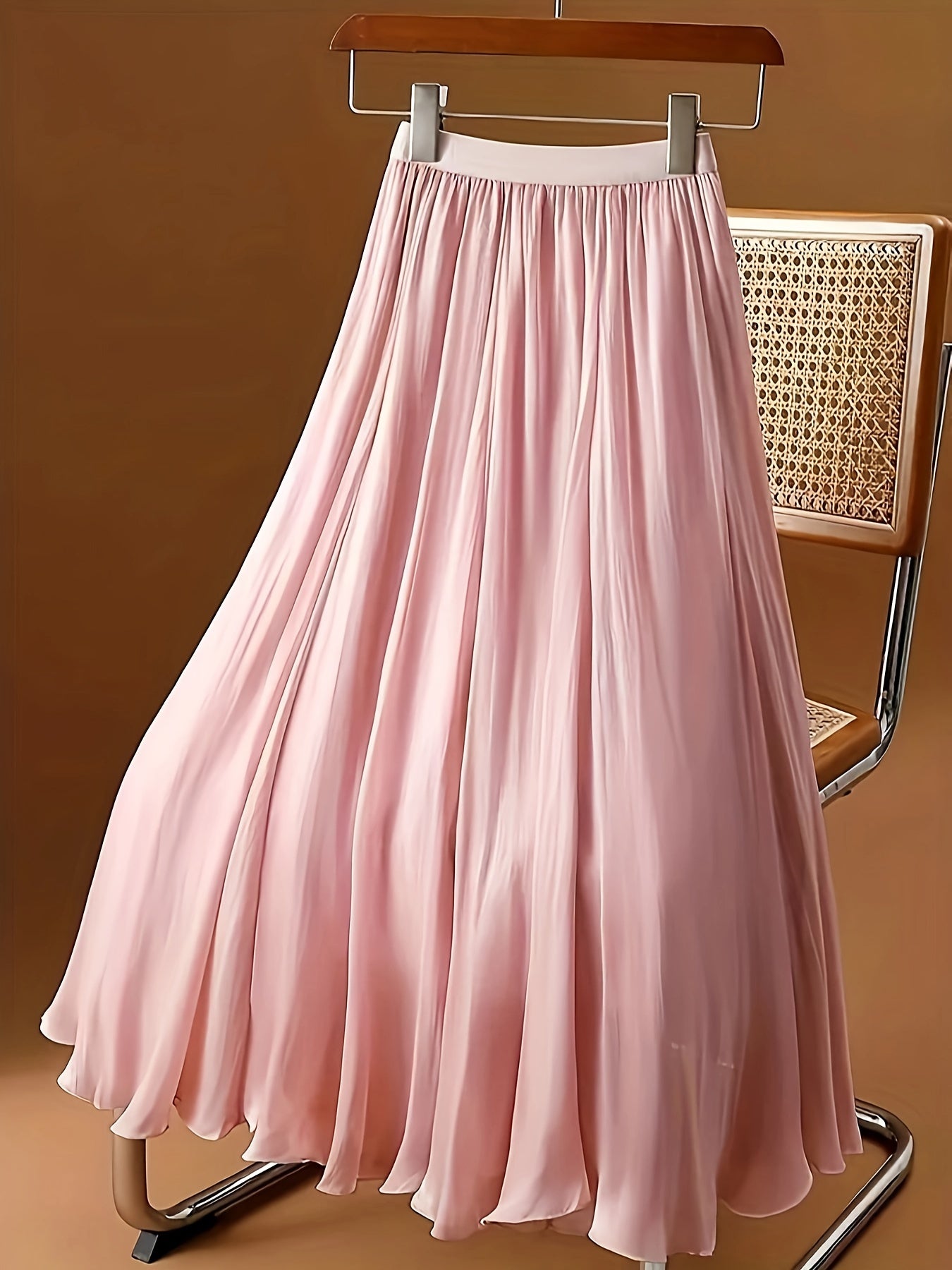Plus Size Elastic Waist Skirt for Women Spring Summer Solid Polyester Straight Elegant
