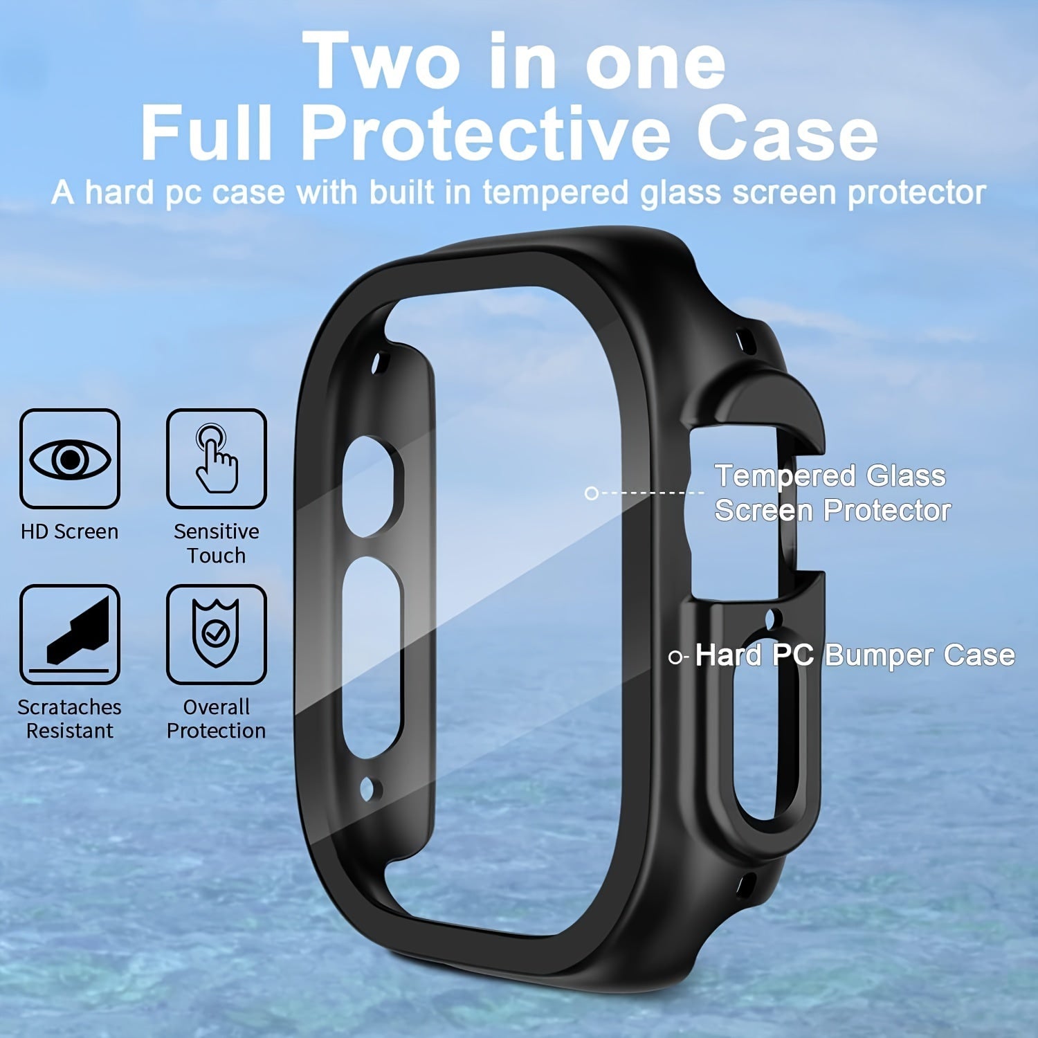 Hard PC Case with Tempered Glass Screen Protector for Apple Watch Series Ultra/10/9/8/7/6/5/4/SE Slim Clear Scratch-Resistant