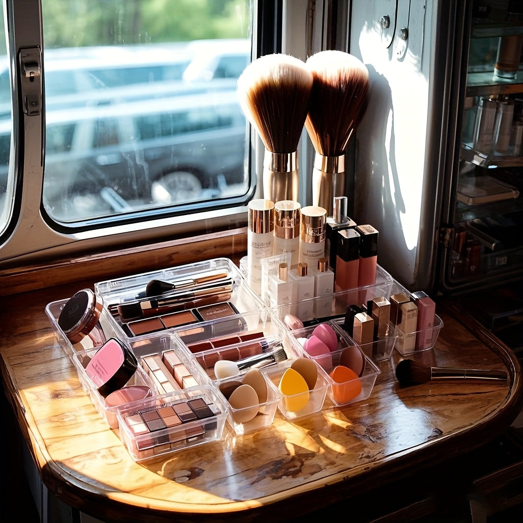 25 Pack Clear Plastic Drawer Organizer Sets for Kitchen Bathroom Office