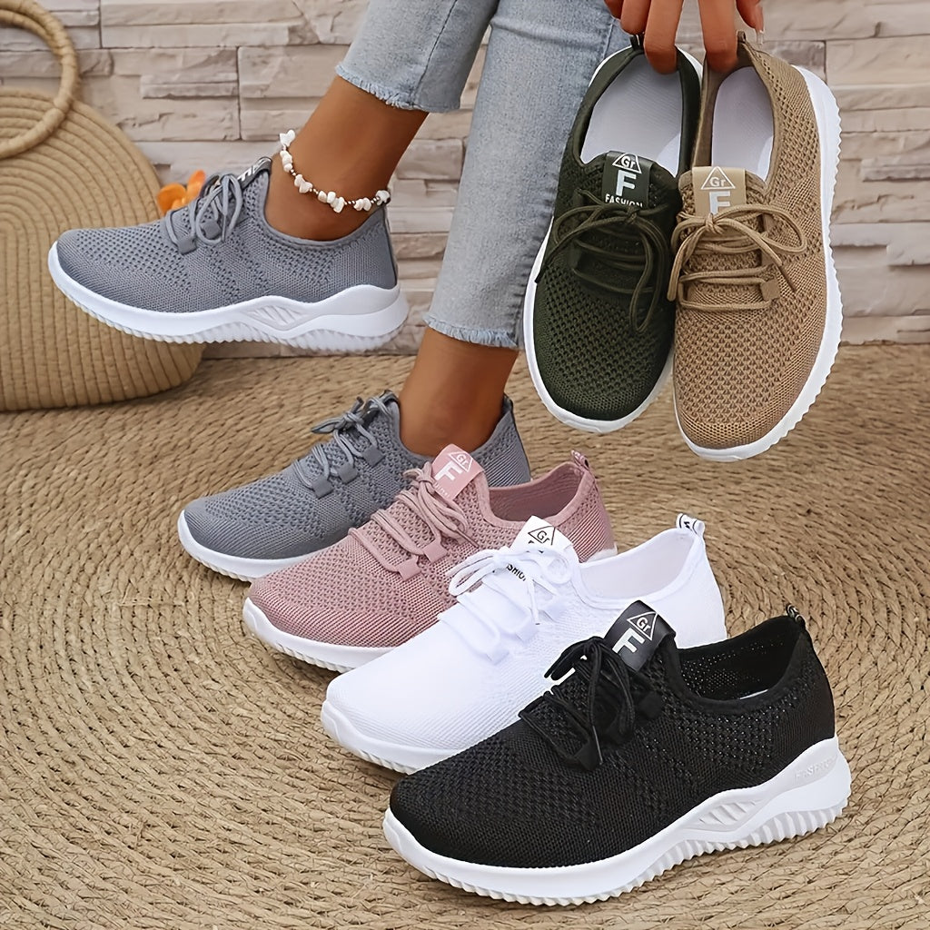 Women's Breathable Mesh Running Shoes Lightweight Low-Top Sneakers Grey White
