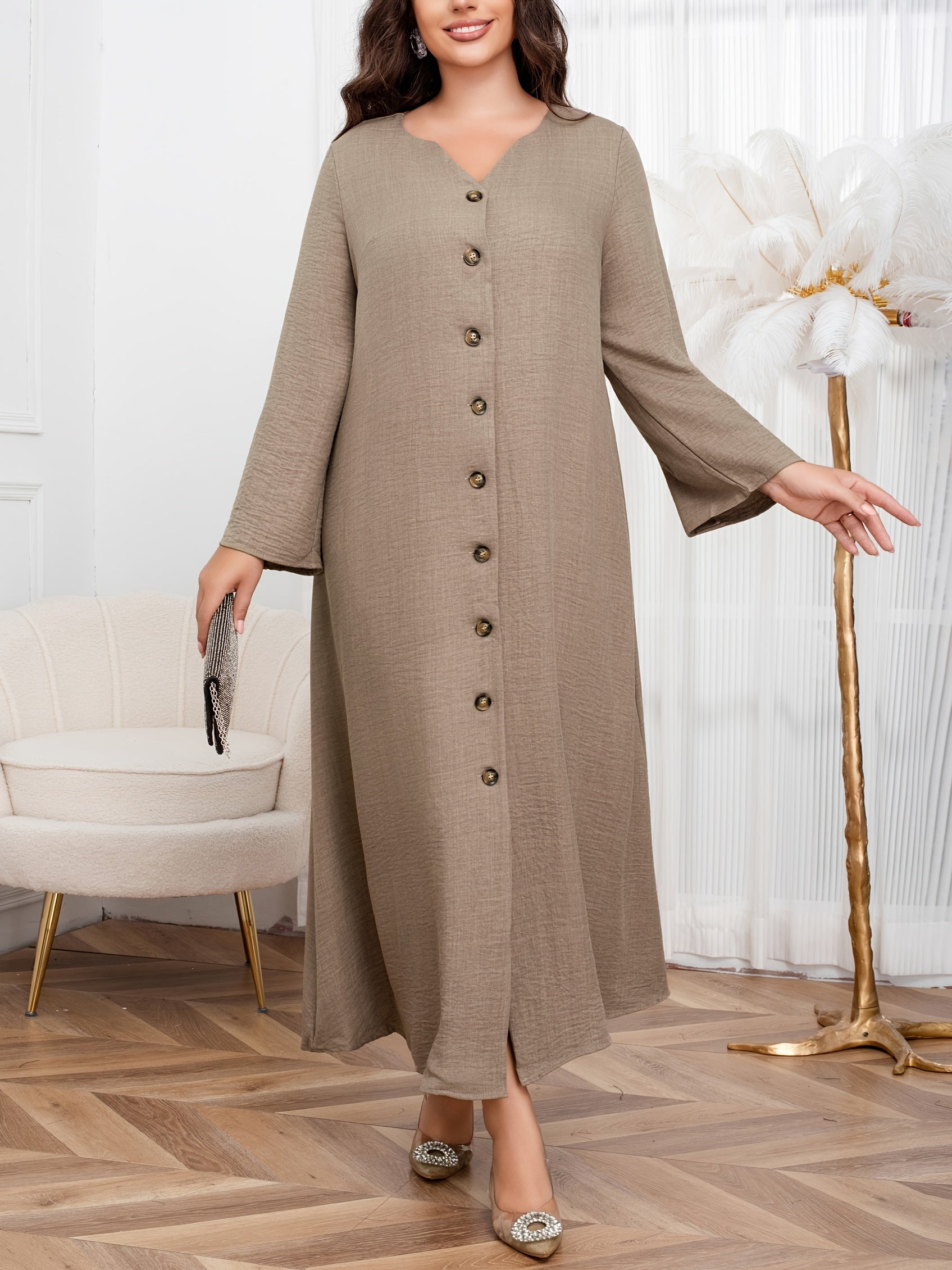 Plus Size Autumn Winter Loose Single-Breasted Dress Elegant Casual Clothing