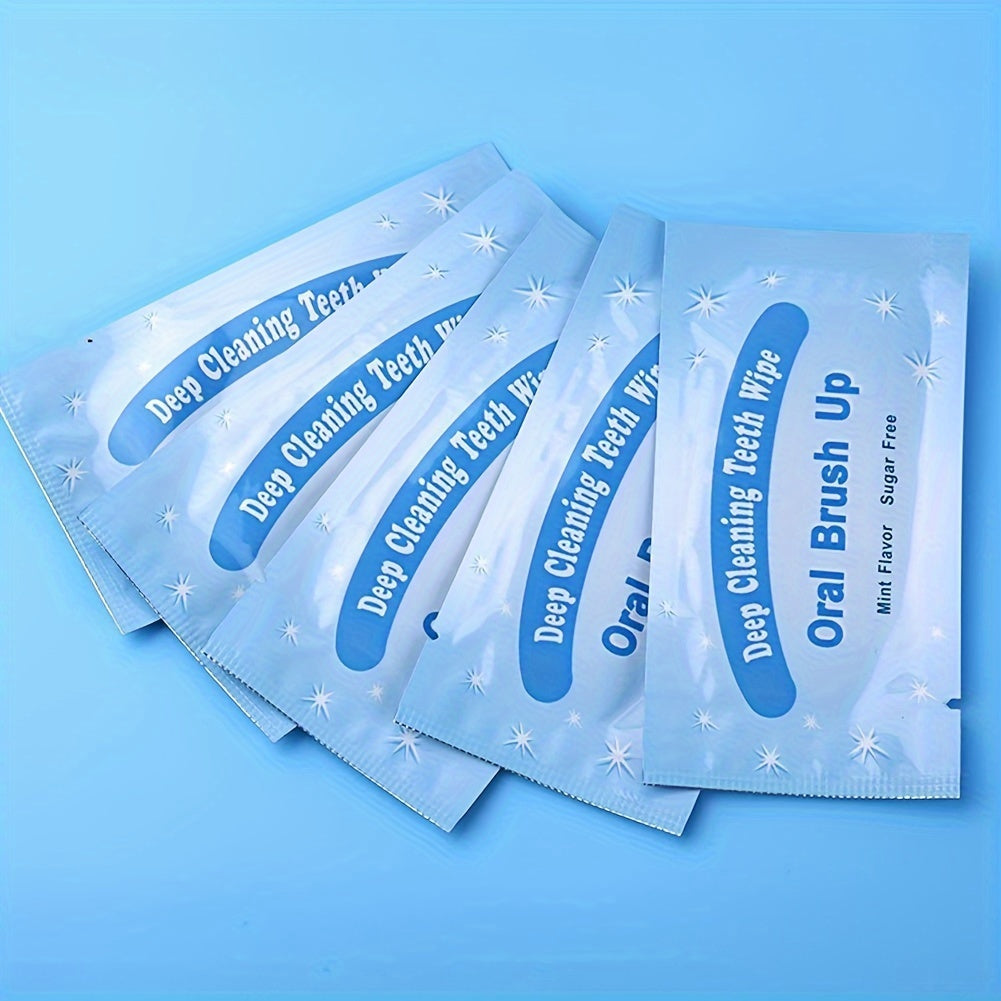 100Pcs Mint Flavored Finger Tooth Wipes Oral Cleaning Teeth Whitening