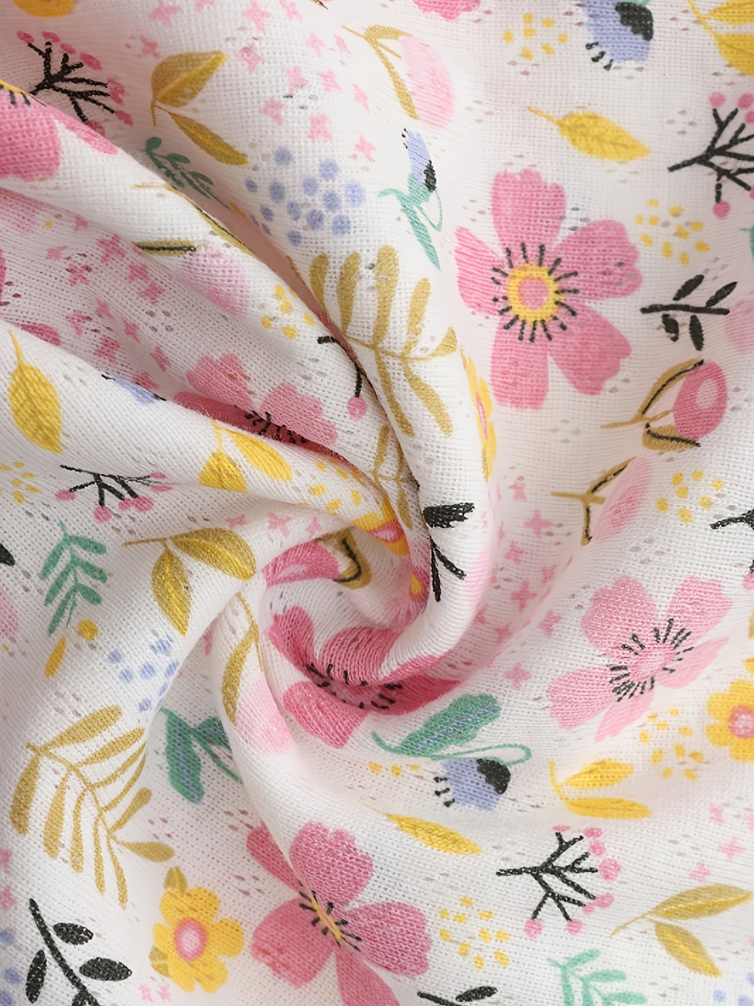 Girls' Floral Print Tank Tops Set with Bow Details Off-Shoulder Semi-Sheer Knit Fabric