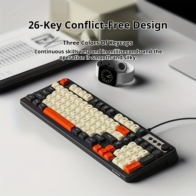 Gaming Keyboard with Rainbow Backlighting and Ergonomic Design for Office and Gaming Use