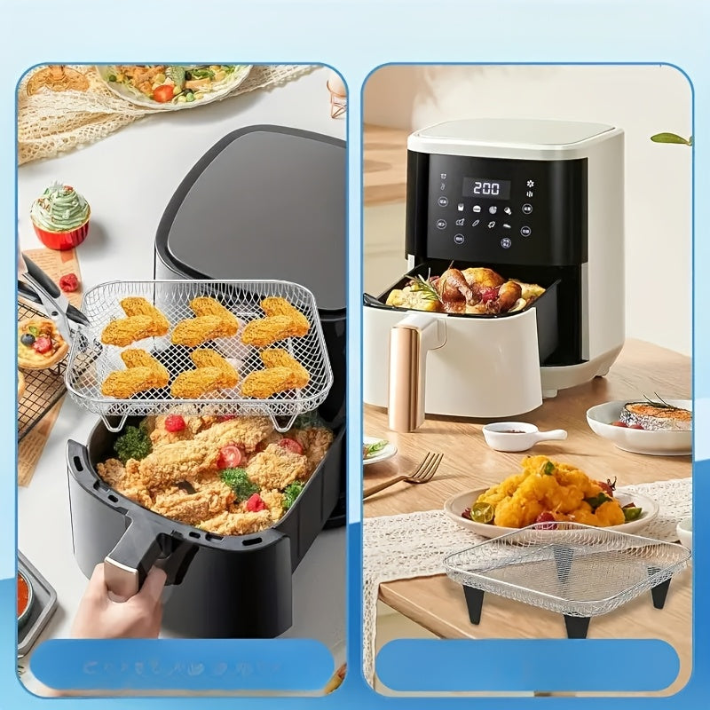 7-Piece Stainless Steel Air Fryer Accessories Set with Stackable Rack and Heightening Pad
