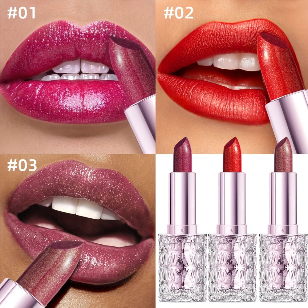 Mujer lápiz labial hidratante de larga duración con acabado brillante