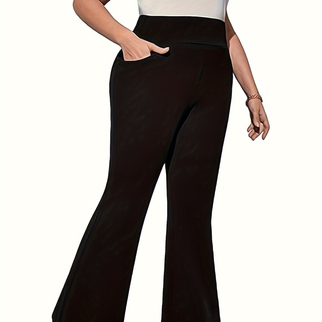 Plus Size Flare Leg Pants High Waist Wide Leg Spring Summer Black