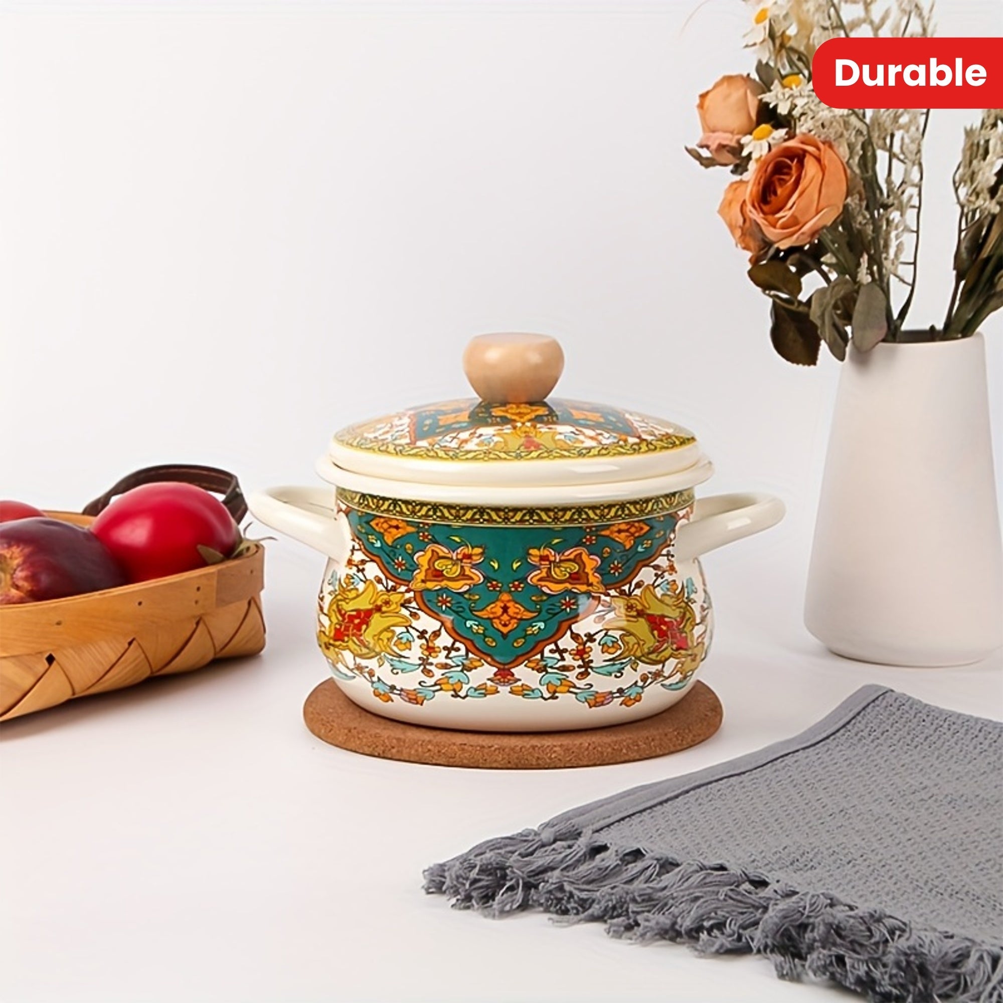 Enamel Pot with Cartoon Design for Cooking and Serving, Kitchen Essential