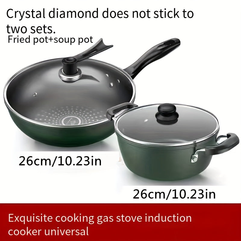 Set of Four Cast Iron Cookware Pots and Pans with Non-Stick Finish for Gas and Induction Stoves