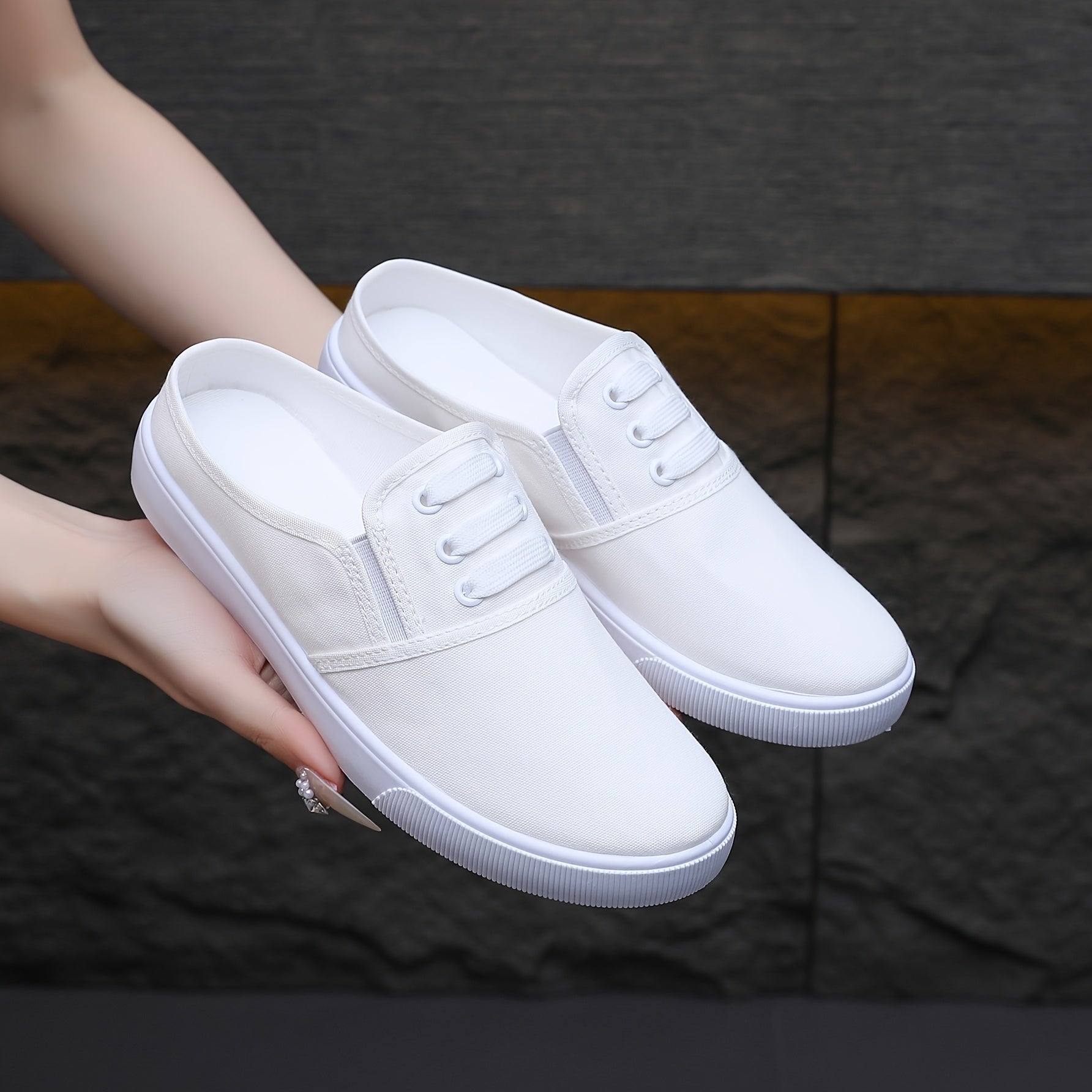 Women's Casual Slip-On Sneakers Breathable Fabric Black White Lightweight