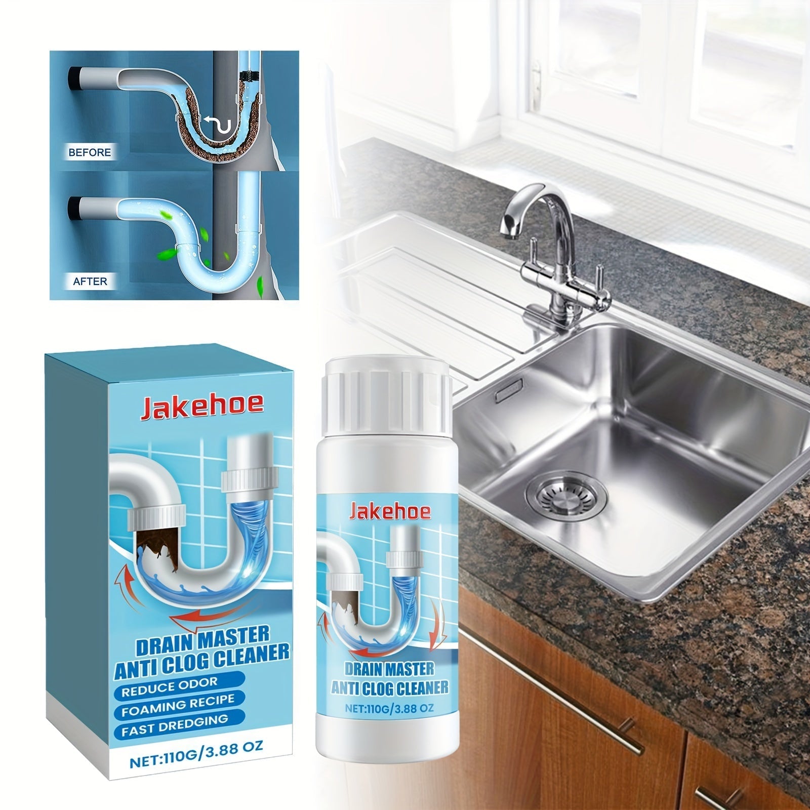 Drain Cleaner 1L Anti-Clog Foaming Pipe Unclogger for Kitchen Sink and Toilet