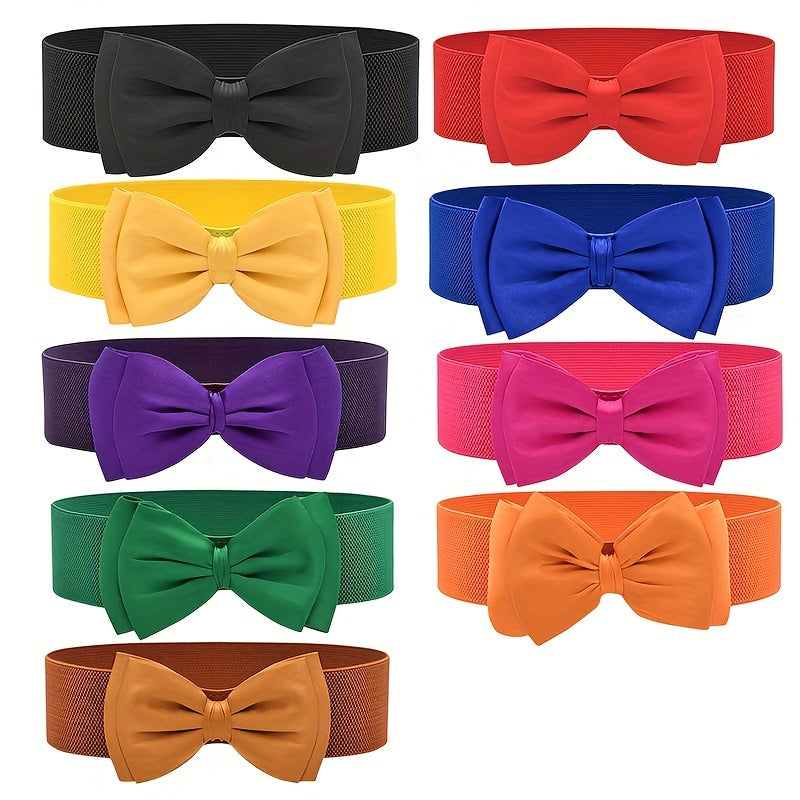 Women's Dress Coat Girdle with Candy-Colored Bowknot Wide Belt and Elastic Waistband