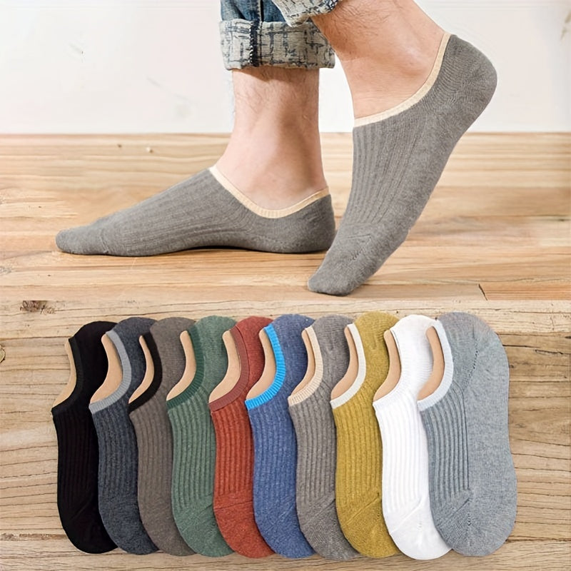 Men's Summer Invisible Socks 10 Pairs Ultra-Thin Breathable Vertical Pattern