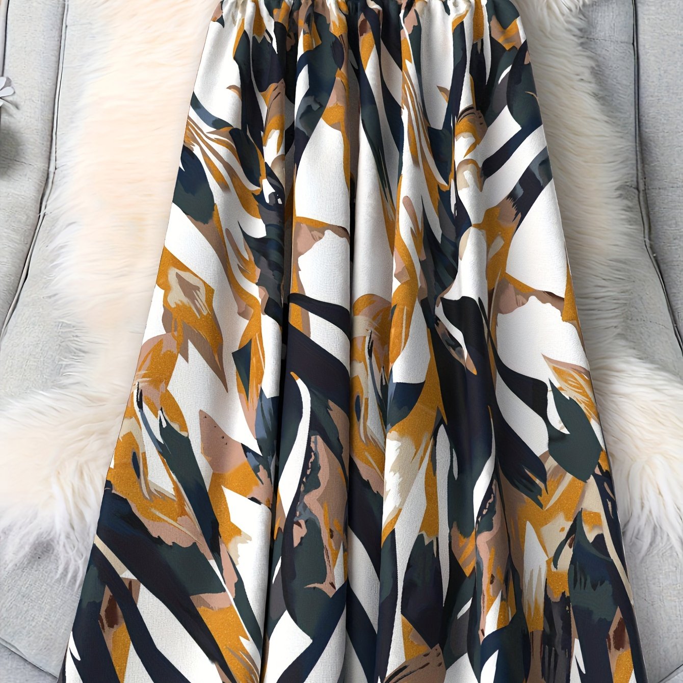 Plus Size Flared Skirt Polyester Blend Abstract Geometric Print Versatile