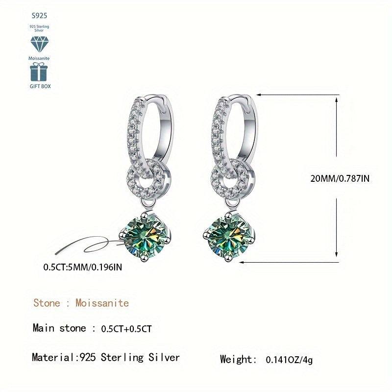 Ayollar uchun 5 ta rangda Sterling Silver Moissanite tushirish sirg‘alari