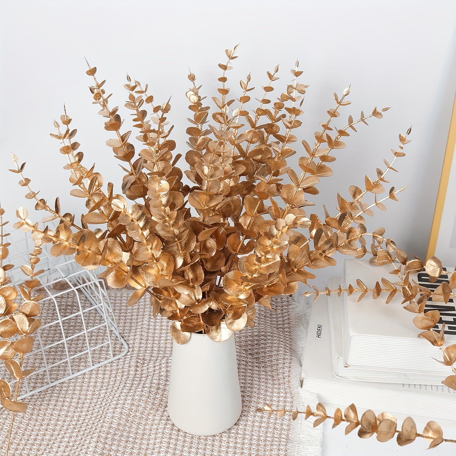 Artificial Flowers for Decorations Christmas Weddings Home Decor Eucalyptus Leaves and Gold Flowers