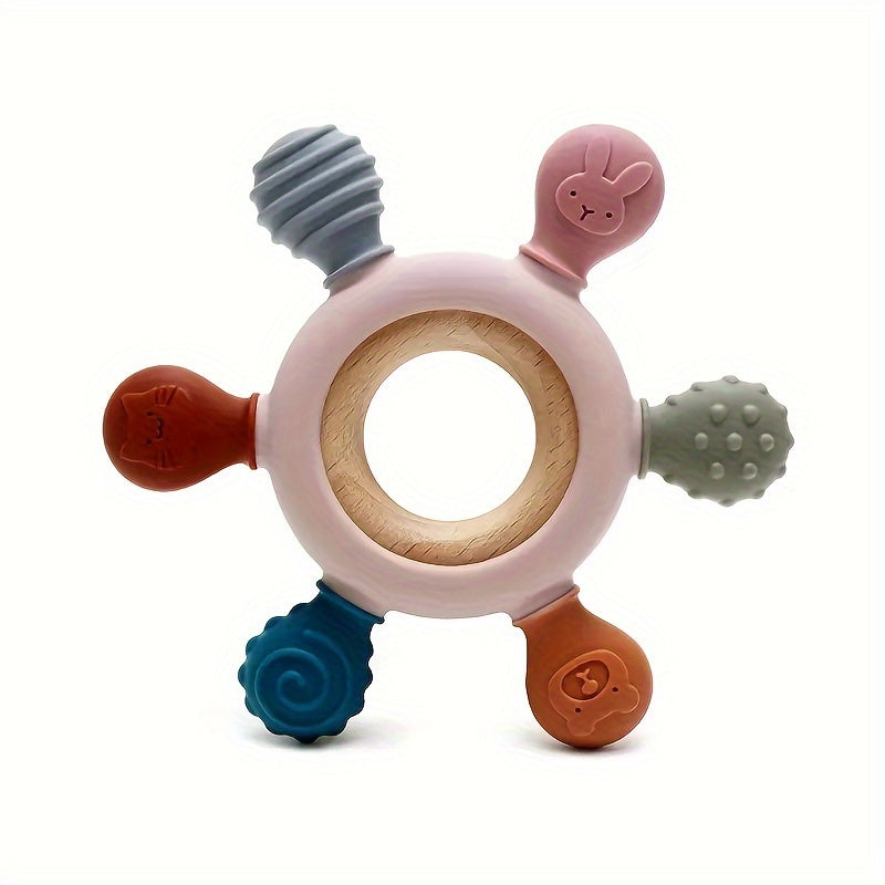 Baby Teether Ring BPA-Free Silicone Rudder Shape Teething Toy for Babies Boys Girls