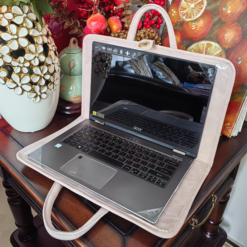 Pink Faux Leather Laptop Sleeve with Handle for Notebook Protection