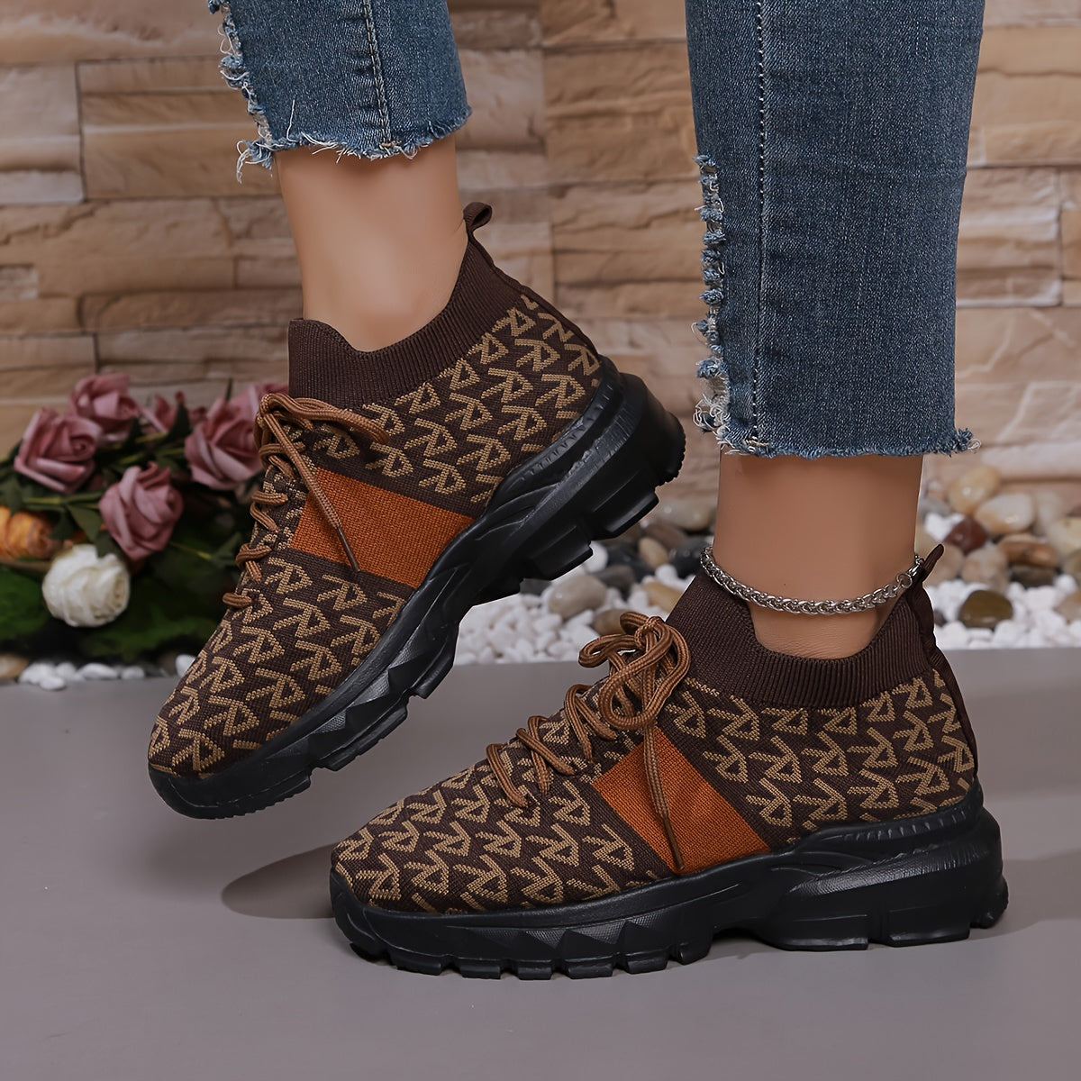 Women's Knit Pattern Sneakers Lightweight Casual Walking Shoes Plus Size