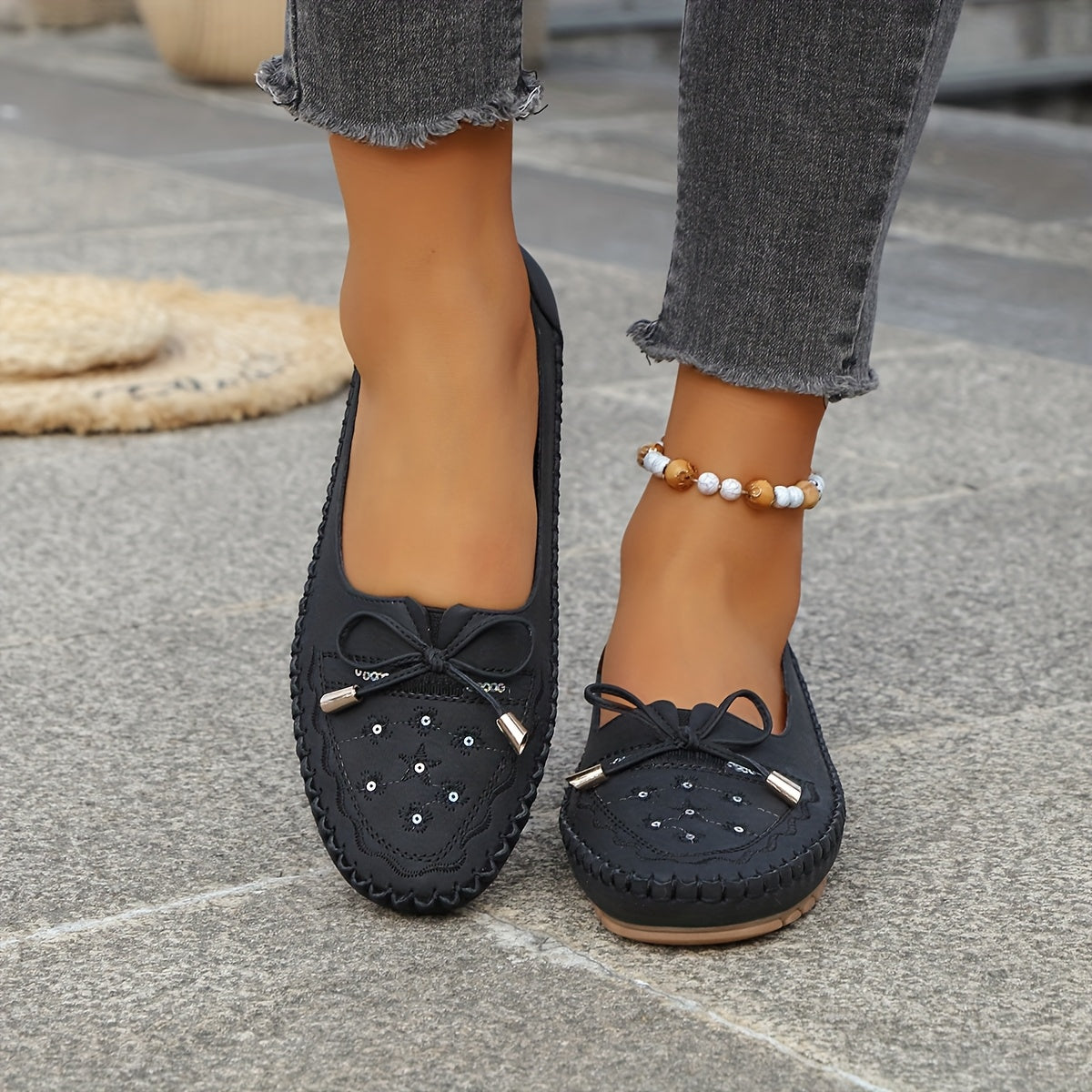 Women's Slip-On Loafers Soft PU Comfortable Breathable All-Season Black Grey Pink