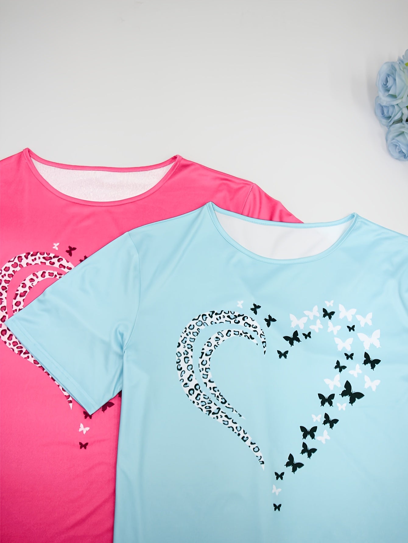 Women's Oversized Short Sleeve T-Shirts Set Heart Print Spring Summer Loose Fit