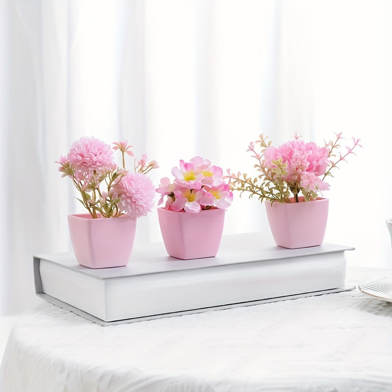 Set of 3 Mini Artificial Flower Arrangements for Wedding Home Office Decor Pink Peach Orchid