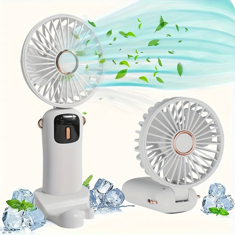 Rechargeable USB Fan with 5-Speed Adjustment Foldable Screen Display Indoor Outdoor Use