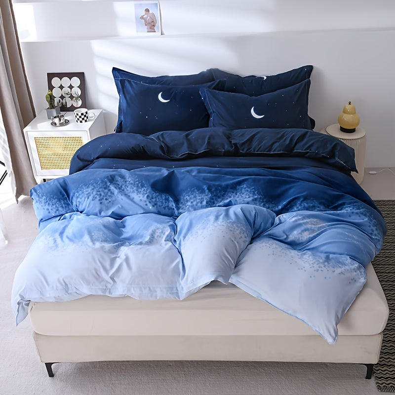 Night Sky Moon Print Bedding Set 3-Piece Duvet Cover and Pillowcases for Bedroom