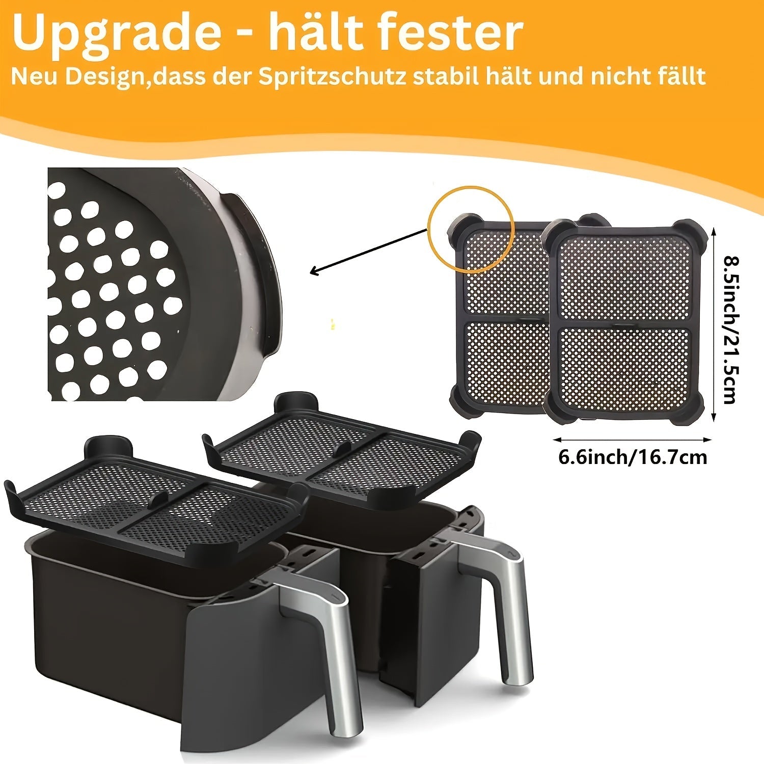 Silicone Splash Guards for Air Fryer 21x16cm Heat Resistant Grease Shields Pair