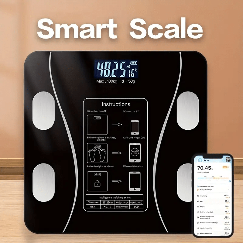 Wireless Body Weight Scale LCD Display Body Monitoring App Sync Temperature Battery Operated