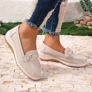 Women's Slip-On Loafers PU Cover Flats with Buckle Non-Slip Casual Shoes