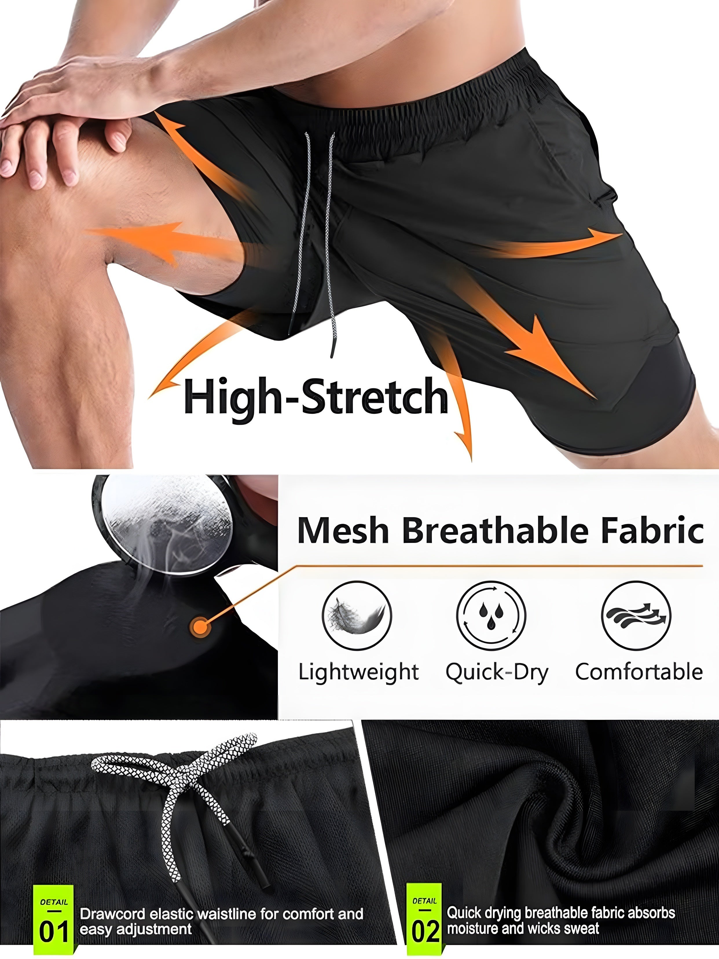 Men's Quick-Drying Printed Sports Suit with Compression T-Shirt and Multi-Pocket Shorts