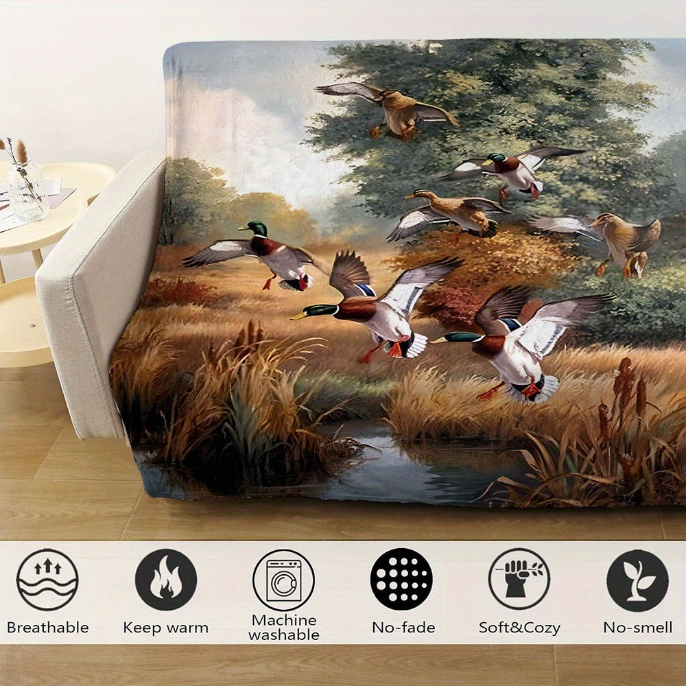 Duck Hunting Pond Flannel Throw Blanket Hypoallergenic All-Season Travel Camping Polyester