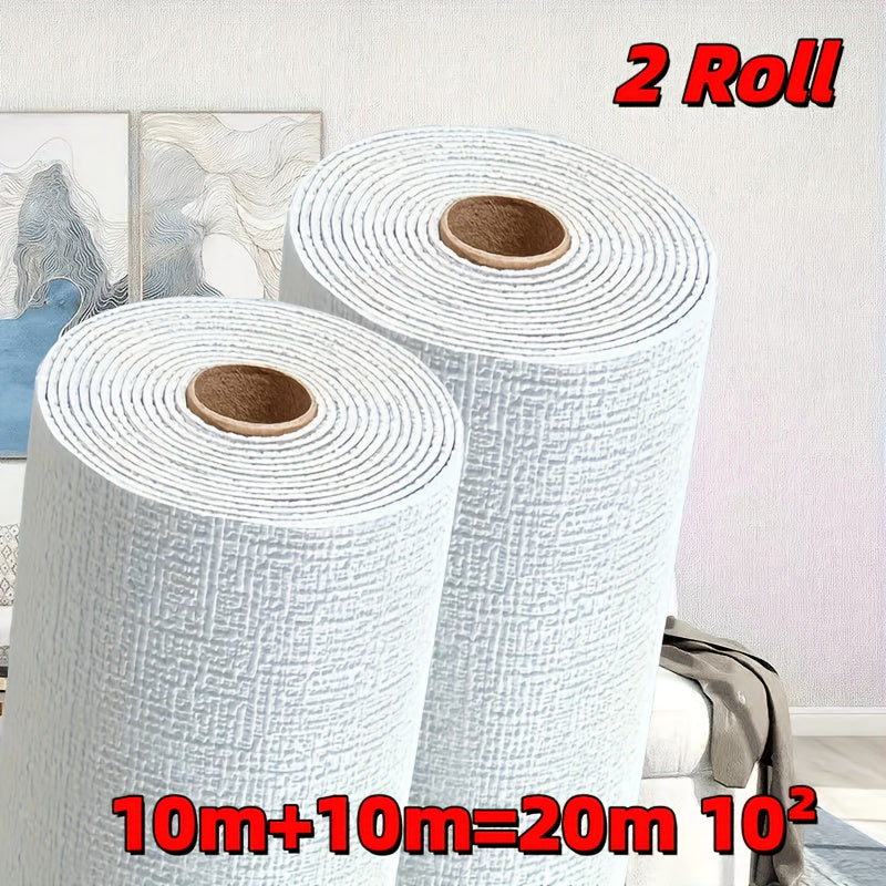 2 Rolls Waterproof 3D Linen Self-Adhesive Wallpaper Stickers for Living Rooms Kitchens Bedrooms
