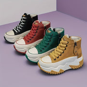 Women's Chunky Platform Dad Sneakers Mid-Top Casual Shoes Breathable PU Rubber Sole