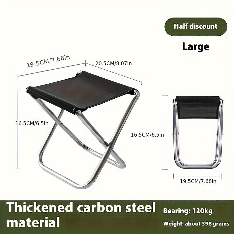 Durable Metal Portable Folding Stool for Camping, Fishing, Travel, Black