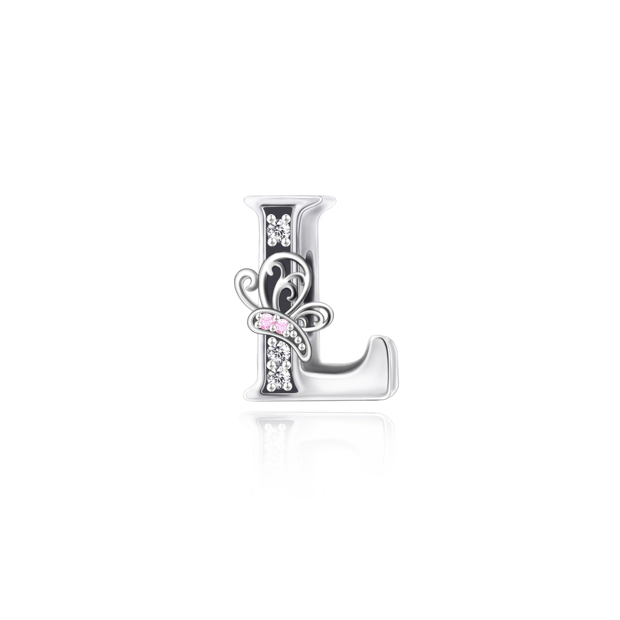 Sterling Silver Alphabet and Butterfly Charm Beads with Cubic Zirconia for Jewelry Making