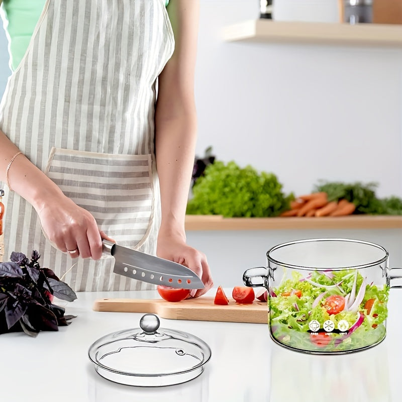 1.5L Borosilikat shisha qozon, qopqog' bilan, sho'rva, makaron, nudul uchun issiqlikka chidamli