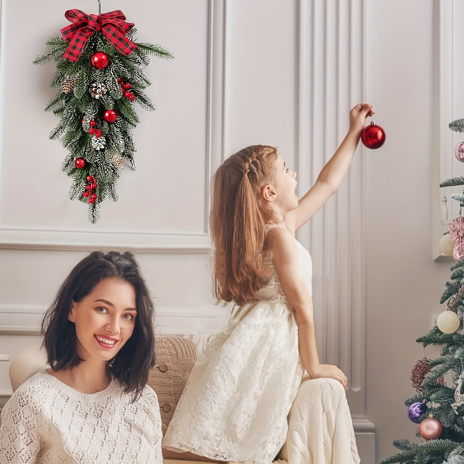 Sun'iy Rojdestvo Tashqi Yulduzcha 54.86 sm Pinoklar Qizil Berries Bayram Dekori