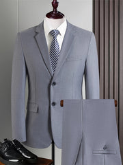 Men's Polyester Viscose Blend Suit Set Solid Color Long Sleeve Skinny Fit Business Casual All Seasons
