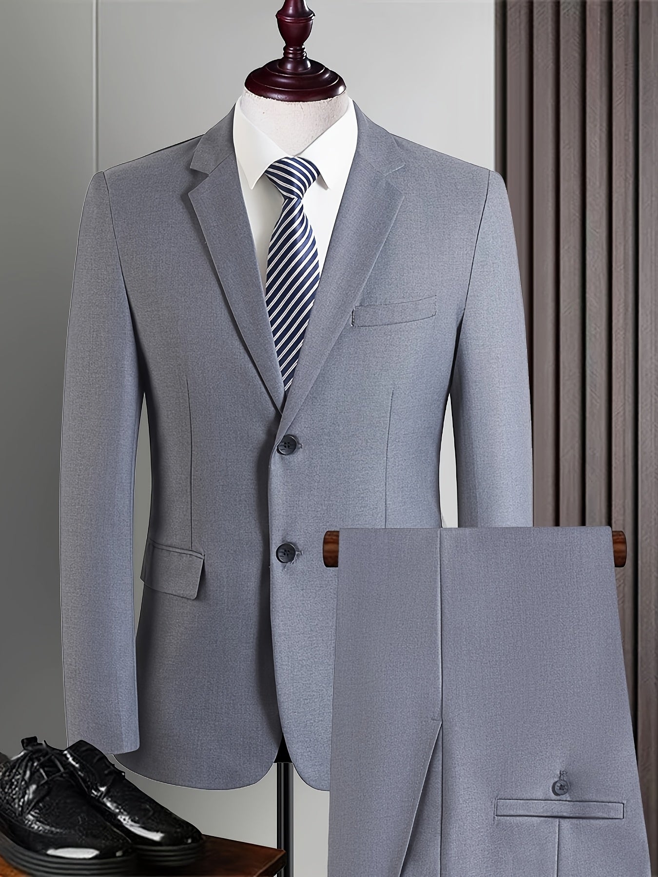 Men's Polyester Viscose Blend Suit Set Solid Color Long Sleeve Skinny Fit Business Casual All Seasons