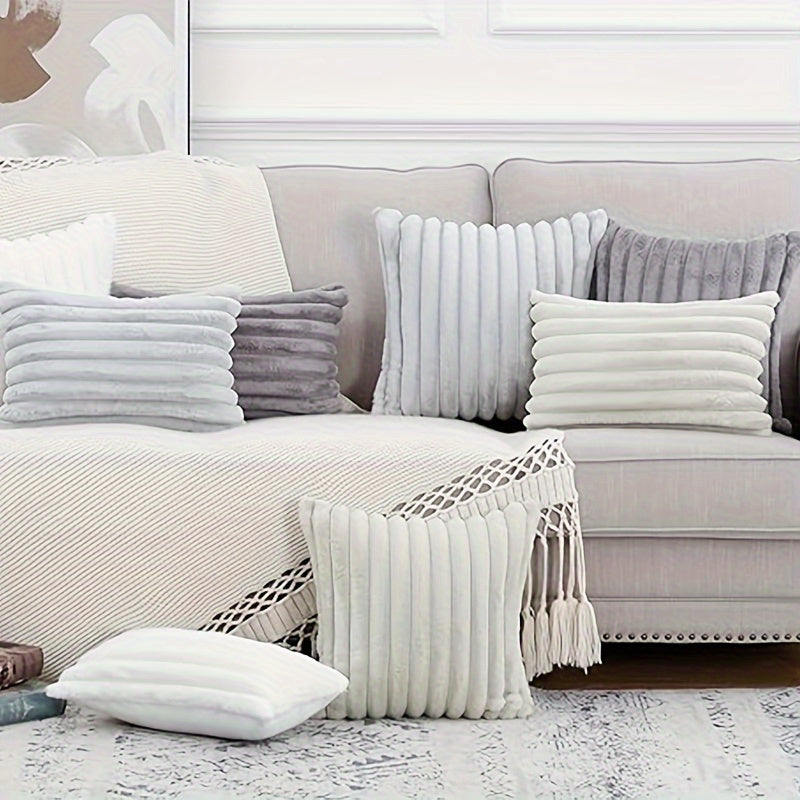 Set of 2 Striped Faux Fur Decorative Pillow Covers for Couch and Bedroom