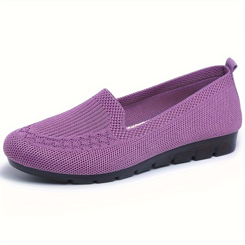 Women's Purple Mesh Fabric Slip-On Loafers with Rubber Sole All-Season