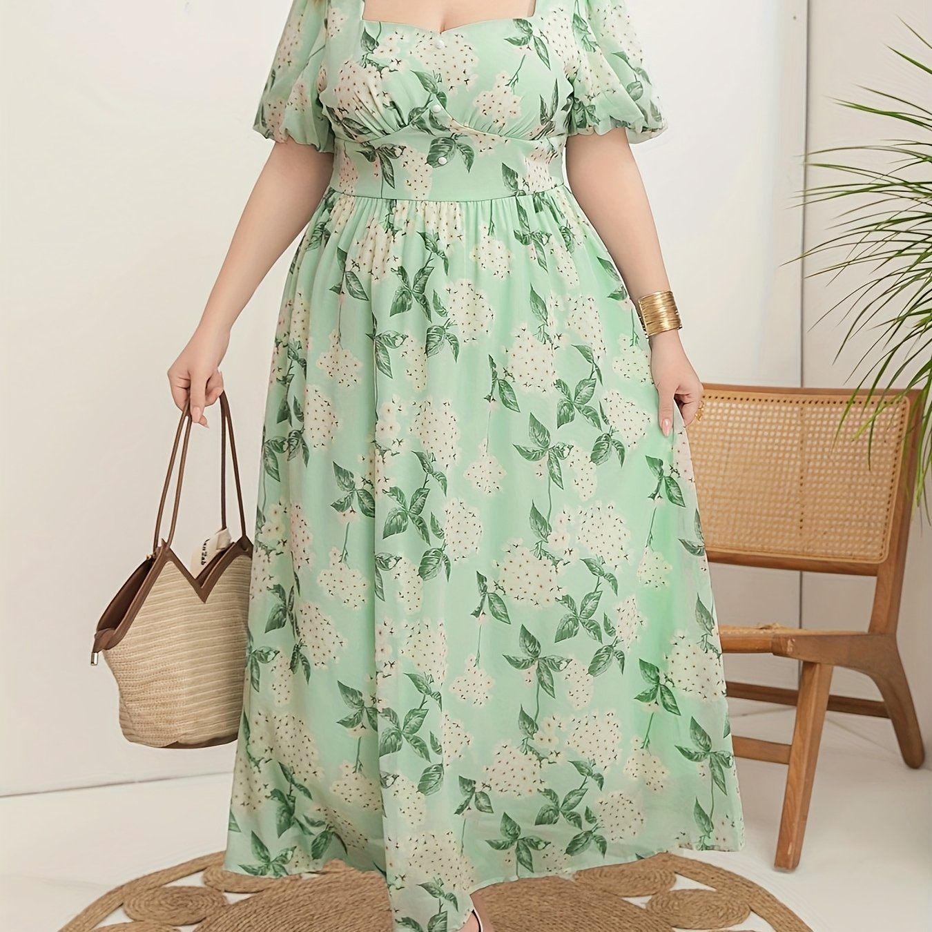 Ayollar uchun katta o'lchamli gullar bilan bosilgan tunik kiyim polyester, barcha mavsumlar uchun zamonaviy O'rta Sharq uslubi