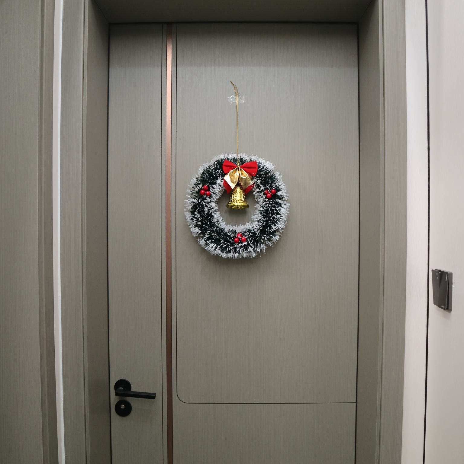 20/30cm Christmas Garland Dark Green White Edge Bells Red Fruit Bow