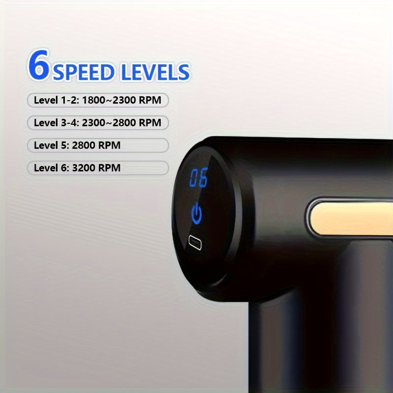 Pistola de masaje eléctrica de impacto en tejidos profundos 4 en 1, motor sin escobillas, 6 velocidades, alivio de la tensión muscular