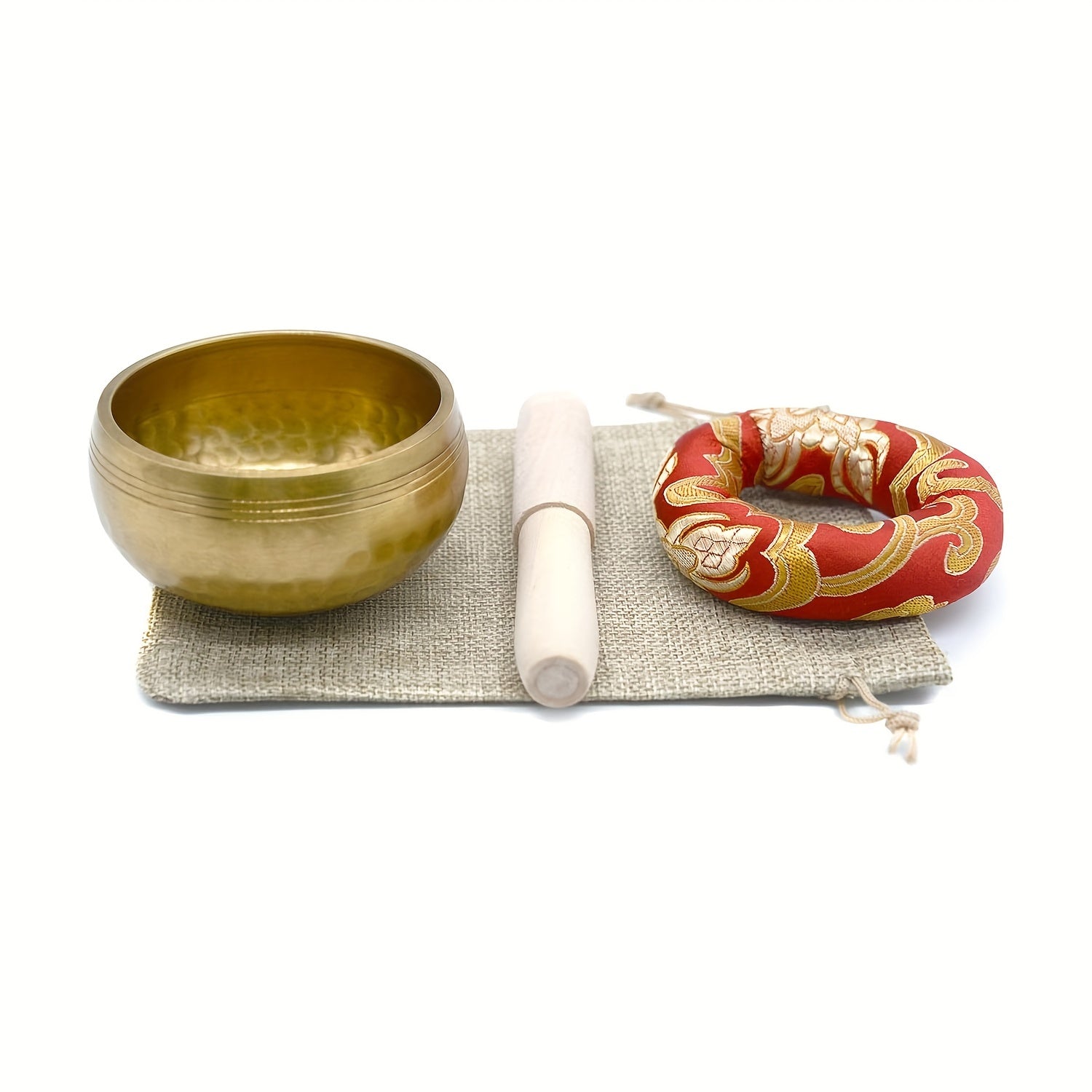 Golden Copper Tibetan Singing Bowl Set for Meditation Yoga Reiki Travel