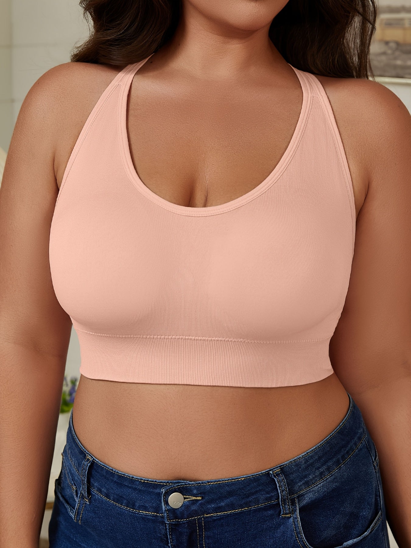 Plus Size High Support Push-Up Sports Bra Seamless Breathable Adjustable For Yoga Running