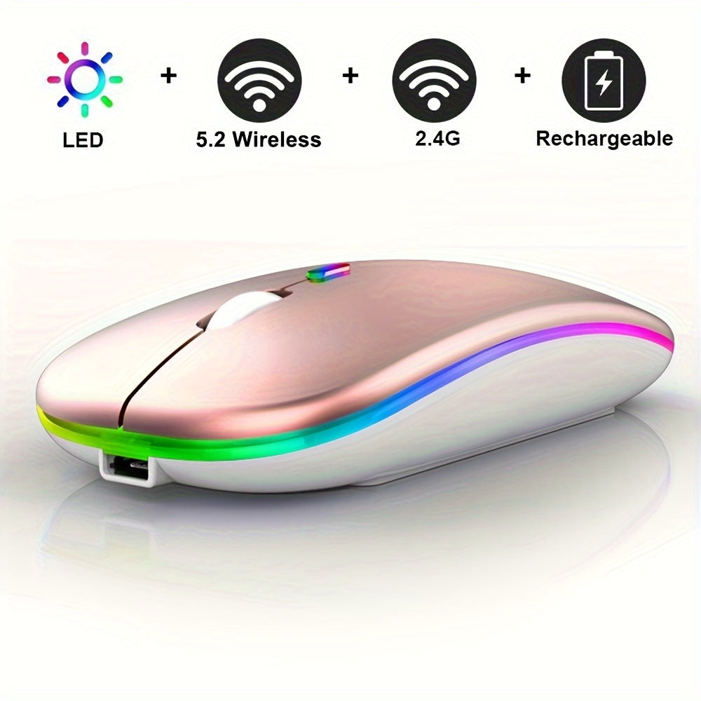 Wireless Illuminated Rechargeable Dual-Mode Office Mouse for Laptops Desktops Tablets