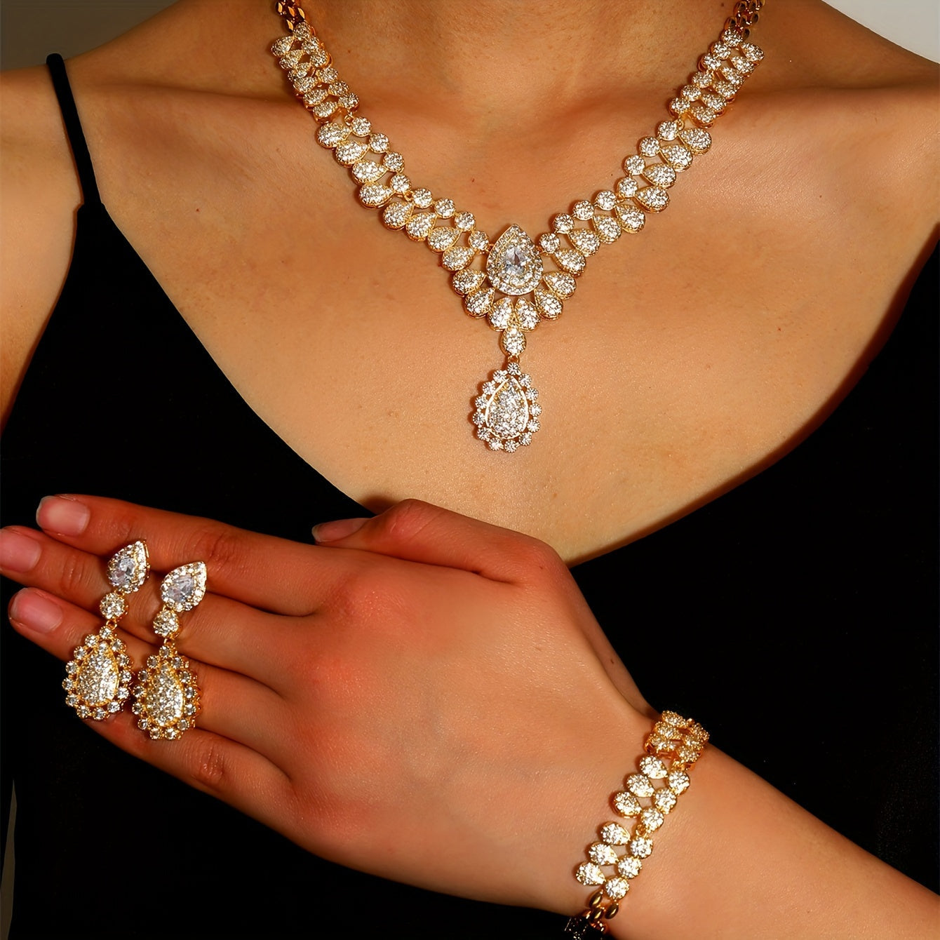 Women's Jewelry Set Copper Zirconia Middle Eastern Style Necklace Bracelet Earrings